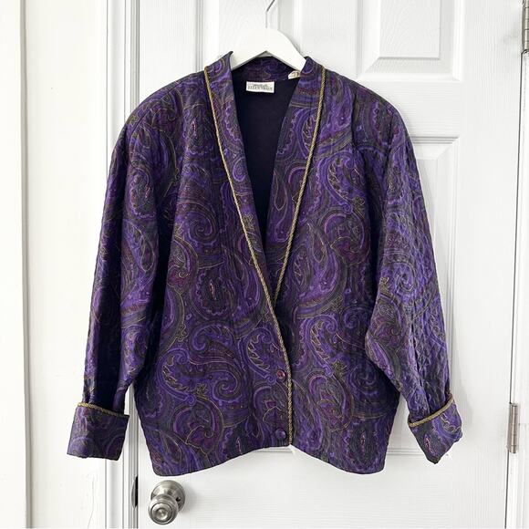 Linda Allard for Ellen Tracy Jackets & Blazers - Linda Allard Ellen Tracy Purple Paisley Silk Quilted Vintage Rope Trim Jacket M